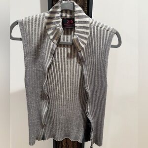 Zara Gray Ribbed Cardigan Vest